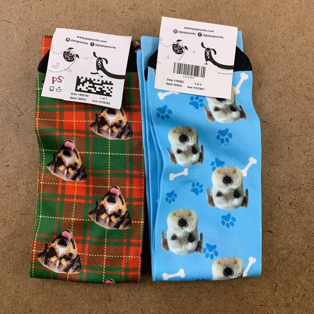 PupSocks Adult Unisex One Size Colorful Printed Crew Socks 2 Pairs NWT